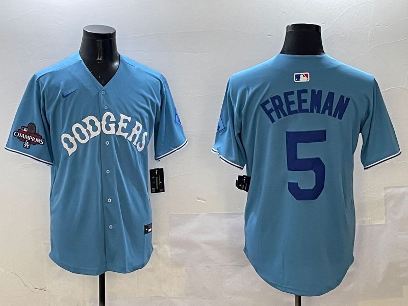 Men Los Angeles Dodgers #5 Freeman Light Blue Throwback Game 2025 Nike MLB Jersey style 2->philadelphia eagles->NFL Jersey